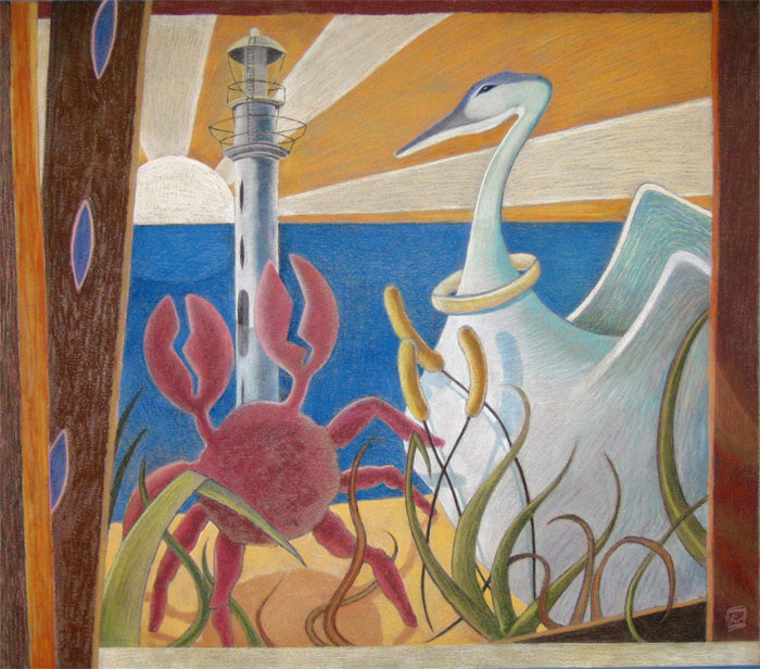 Lighthouse Heron - soft pastel